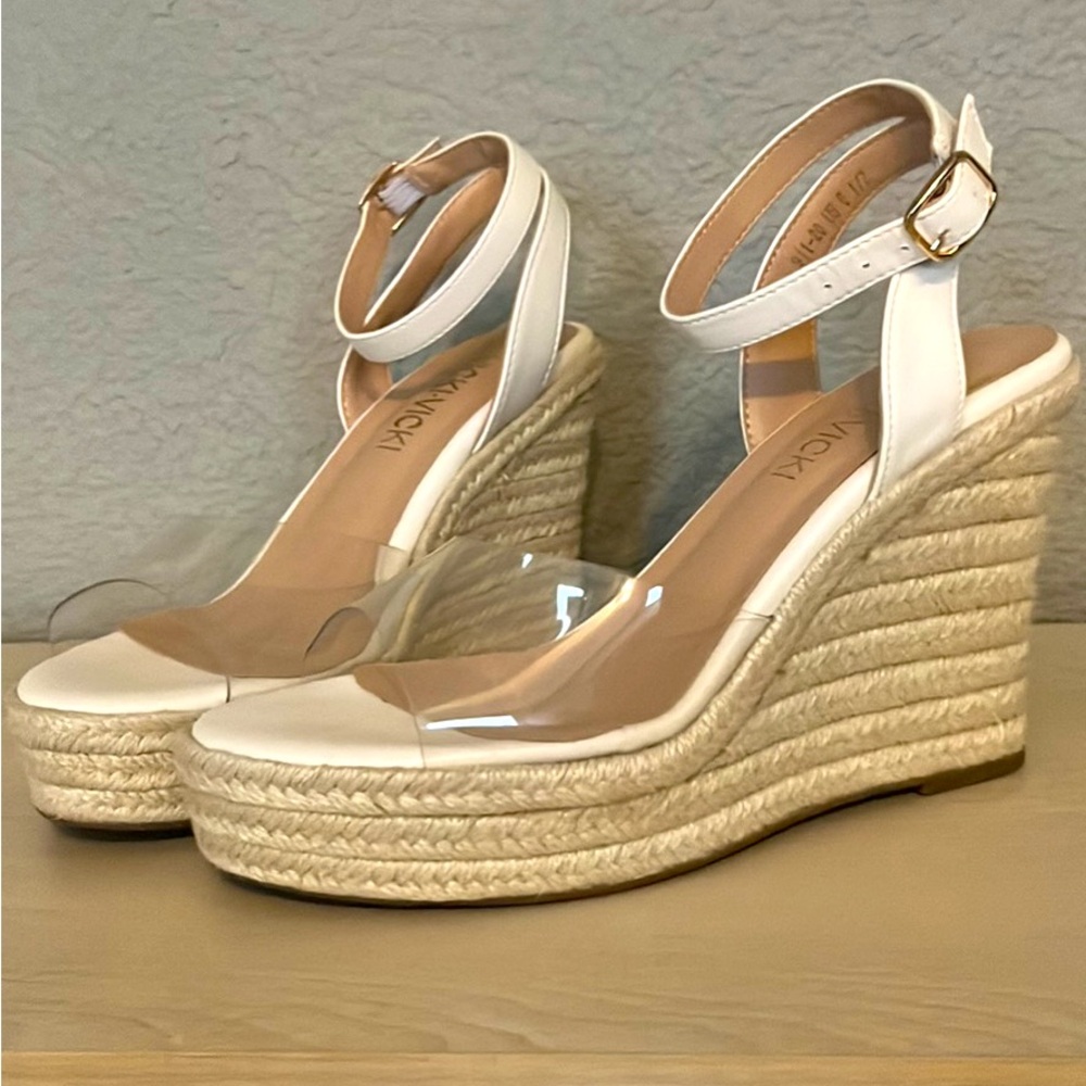 New without box clear espadrille platform wedges. Size 6.5